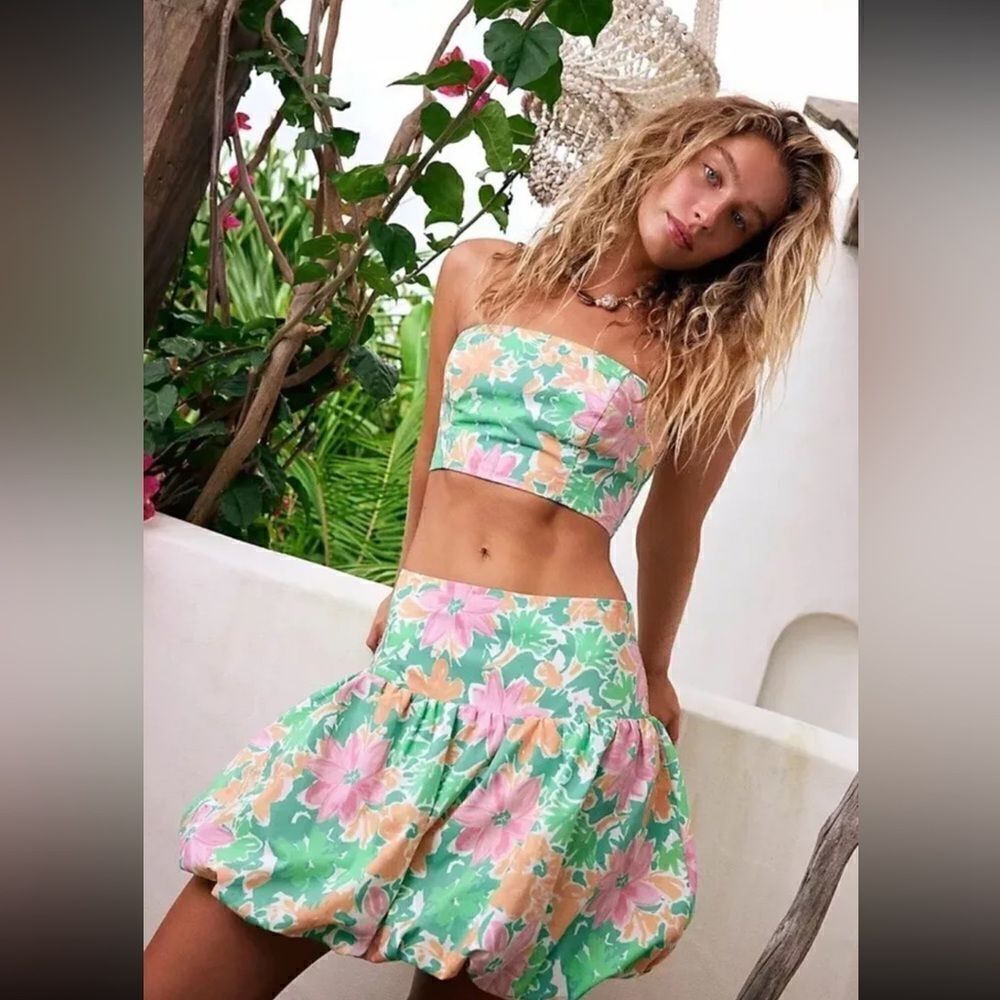 NEW FREE PEOPLE LULA SET BANDEAU TOP MINI SKIRT SET FLORAL